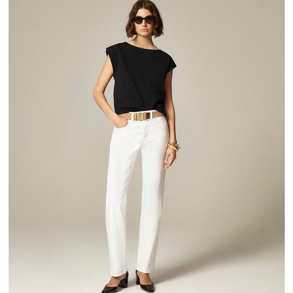 J.Crew 1984 Tall Slouchy Jeans WMNS 32T White Denim High Rise Straight 5-Pockets - Picture 1 of 7